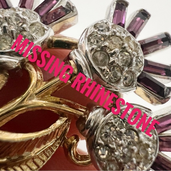 Vtg Crown Trifari Alfred Philippe Purple Thistle Flower Brooch & Earrings AS IS - Picture 7 of 12